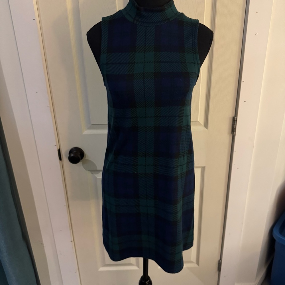 Plaid Sleeveless Turtleneck Dress